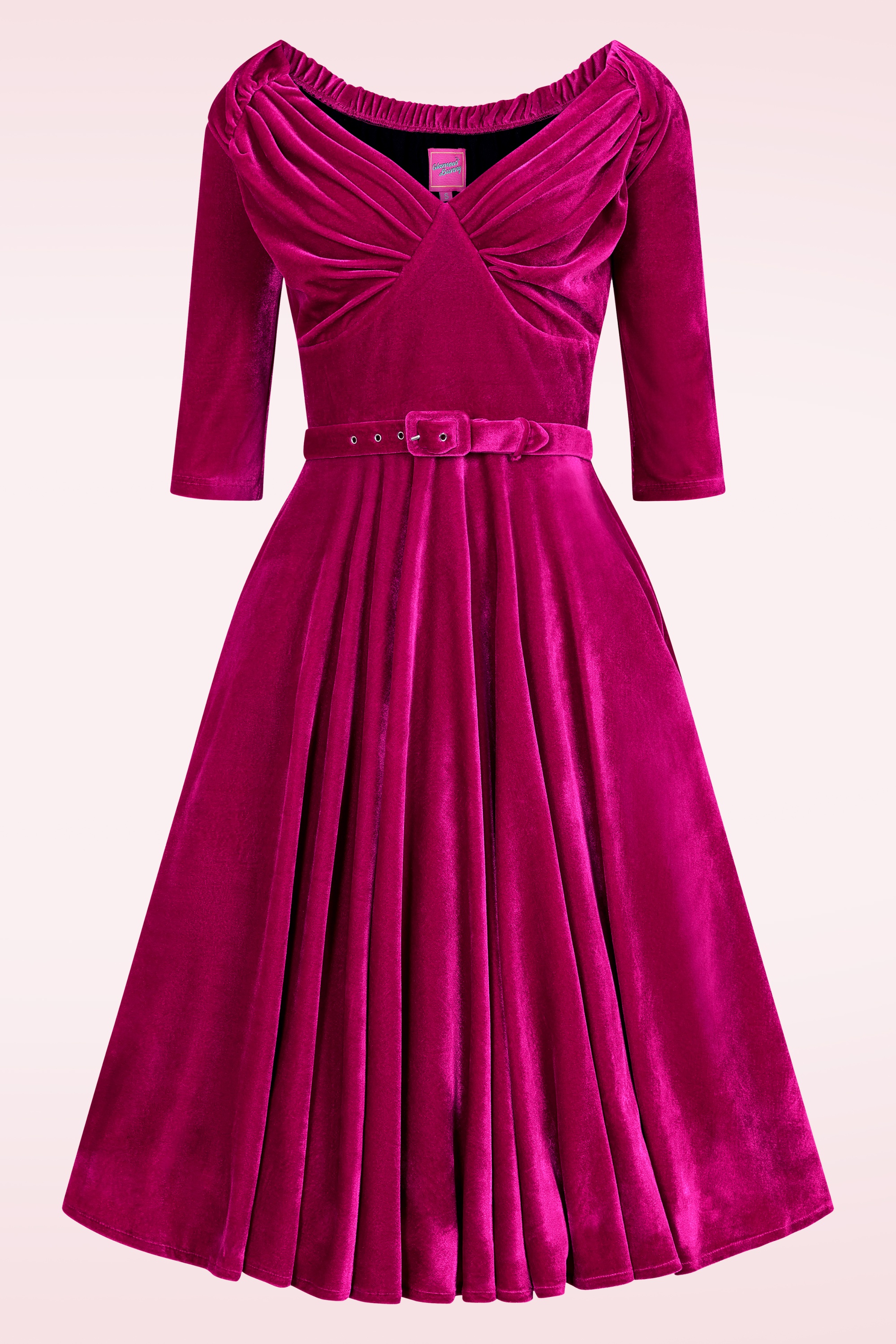 Glamour Bunny - Marilyn Velvet swing jurk in magenta 2