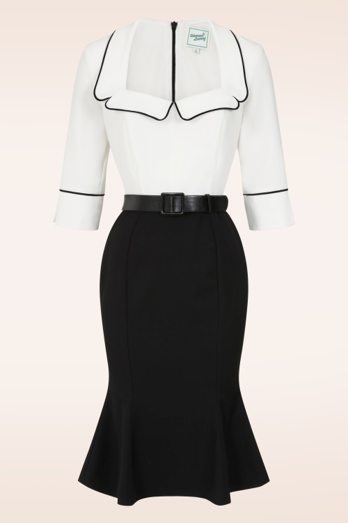 Glamour Bunny - Emiliya Fishtail jurk in zwart en wit 3
