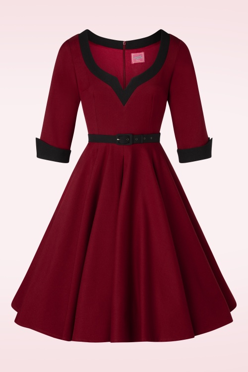 Glamour Bunny - Vivienne swing jurk in bordeauxrood 4