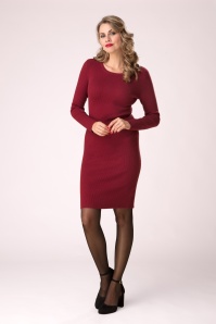Topvintage Boutique Collection - Topvintage exclusive ~ Tilly gebreide jurk in bordeauxrood