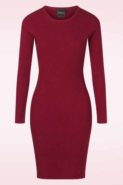 Topvintage Boutique Collection - Topvintage exclusive ~ Tilly gebreide jurk in bordeauxrood 2