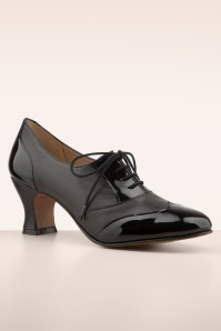 Topvintage Boutique Collection - Topvintage exclusive ~ Back In The Day lederen shoe booties in zwart 4