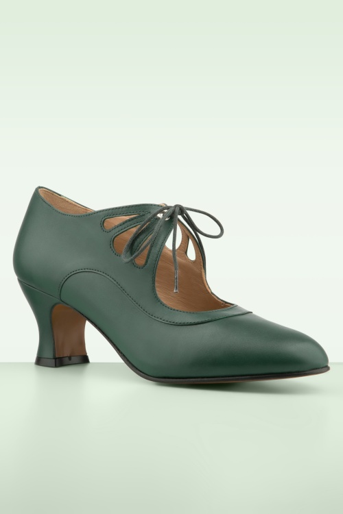 Topvintage Boutique Collection - Topvintage exclusive ~ Clara Flapper pumps in flessengroen 4