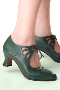 Topvintage Boutique Collection - Topvintage exclusive ~ Clara Flapper pumps in flessengroen