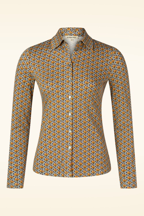 Surkana - Sadie blouse met grafische print in lichtblauw