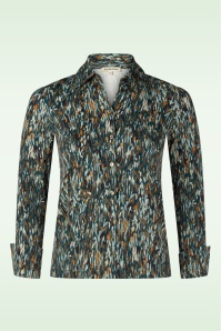 Surkana - Mary blouse met grafische print in petrol blauw