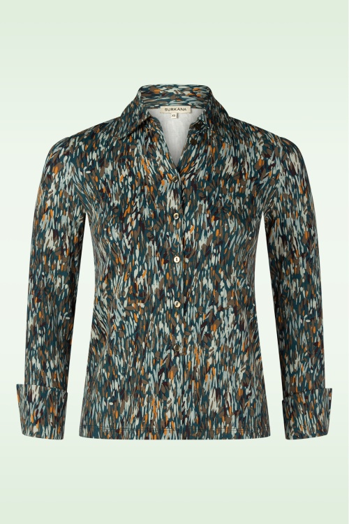 Surkana - Mary blouse met grafische print in petrol blauw