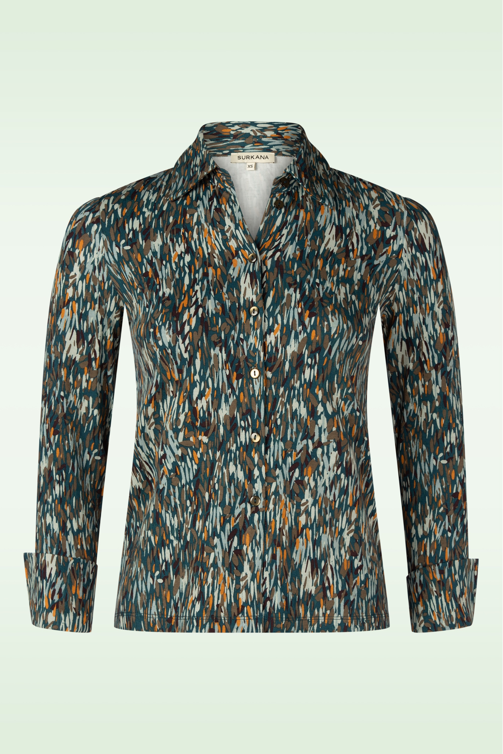 Surkana - Mary blouse met grafische print in petrol blauw