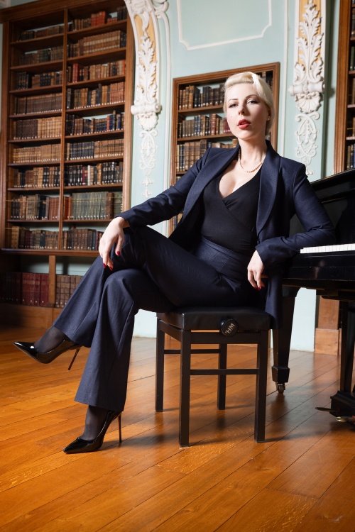 Vintage Diva  - Florence Glitter pantalon in navyblauw 5