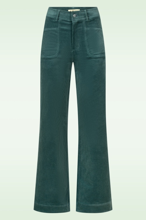 Surkana - Cara Wide Leg Corduroy pantalon in staalblauw