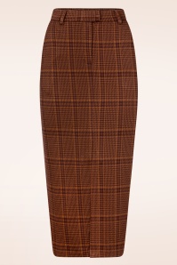 Surkana - Alba Checkered midi rok in tegelbruin