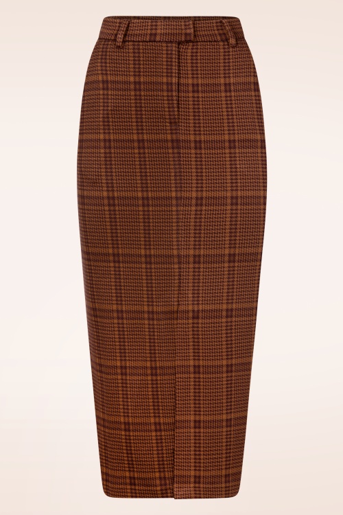 Surkana - Alba Checkered midi rok in tegelbruin