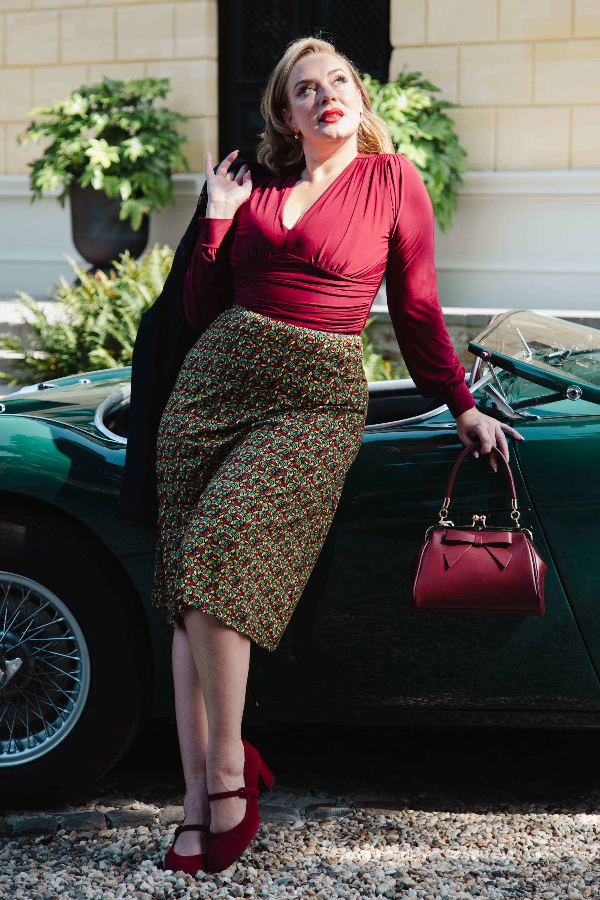 King Louie - Juno Mirth midi rok in rhubarb rood