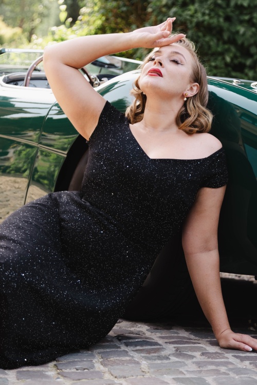 Vintage Chic for Topvintage - Topvintage exclusive ~ Giorgia Glitter Swing Jurk in Zwart