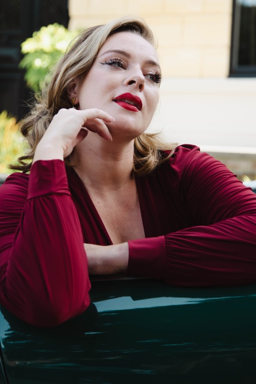 Vintage Chic for Topvintage - Topvintage exclusive ~Abigail top met lange mouwen in wijnrood 2