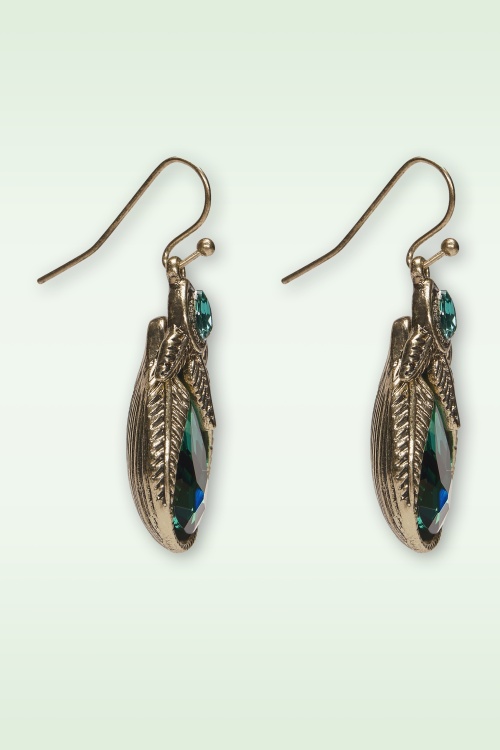Lovely - Art Nouveu Palm Leaf oorbellen in smaragdgroen 2