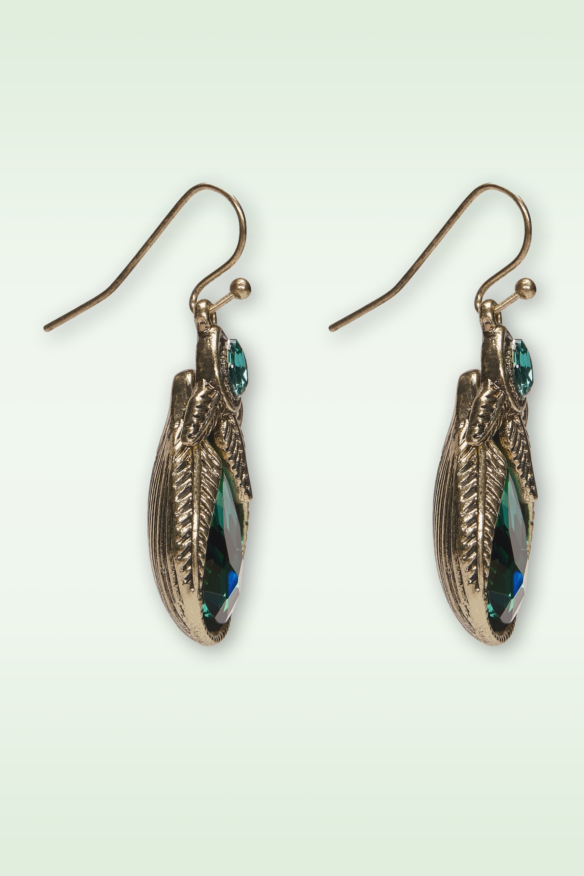 Lovely - Art Nouveu Palm Leaf oorbellen in smaragdgroen 2
