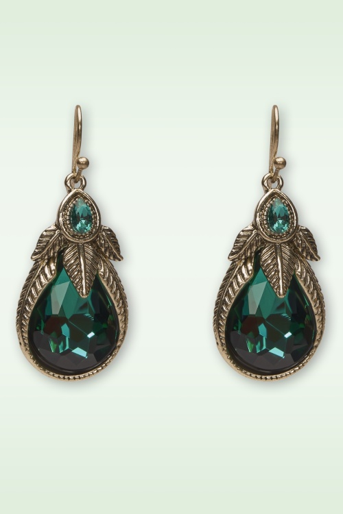 Lovely - Art Nouveu Palm Leaf oorbellen in smaragdgroen