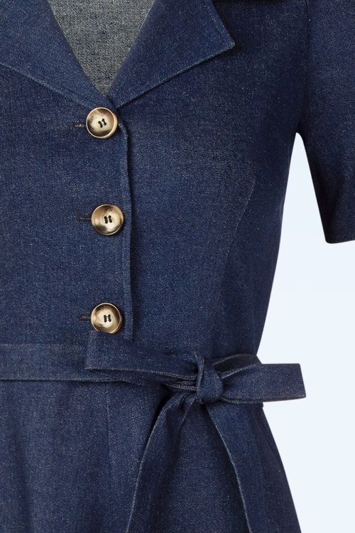 Very Cherry - Revers midi jurk in donker denim  2