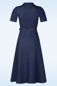 Very Cherry - Revers midi jurk in donker denim  3