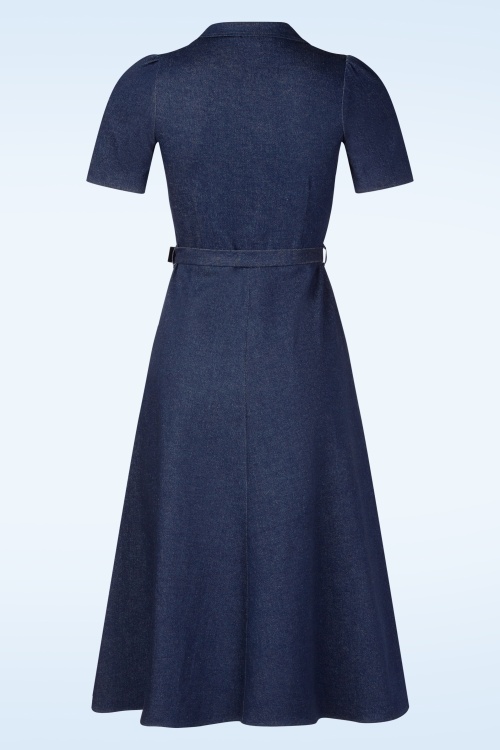 Very Cherry - Revers midi jurk in donker denim  3