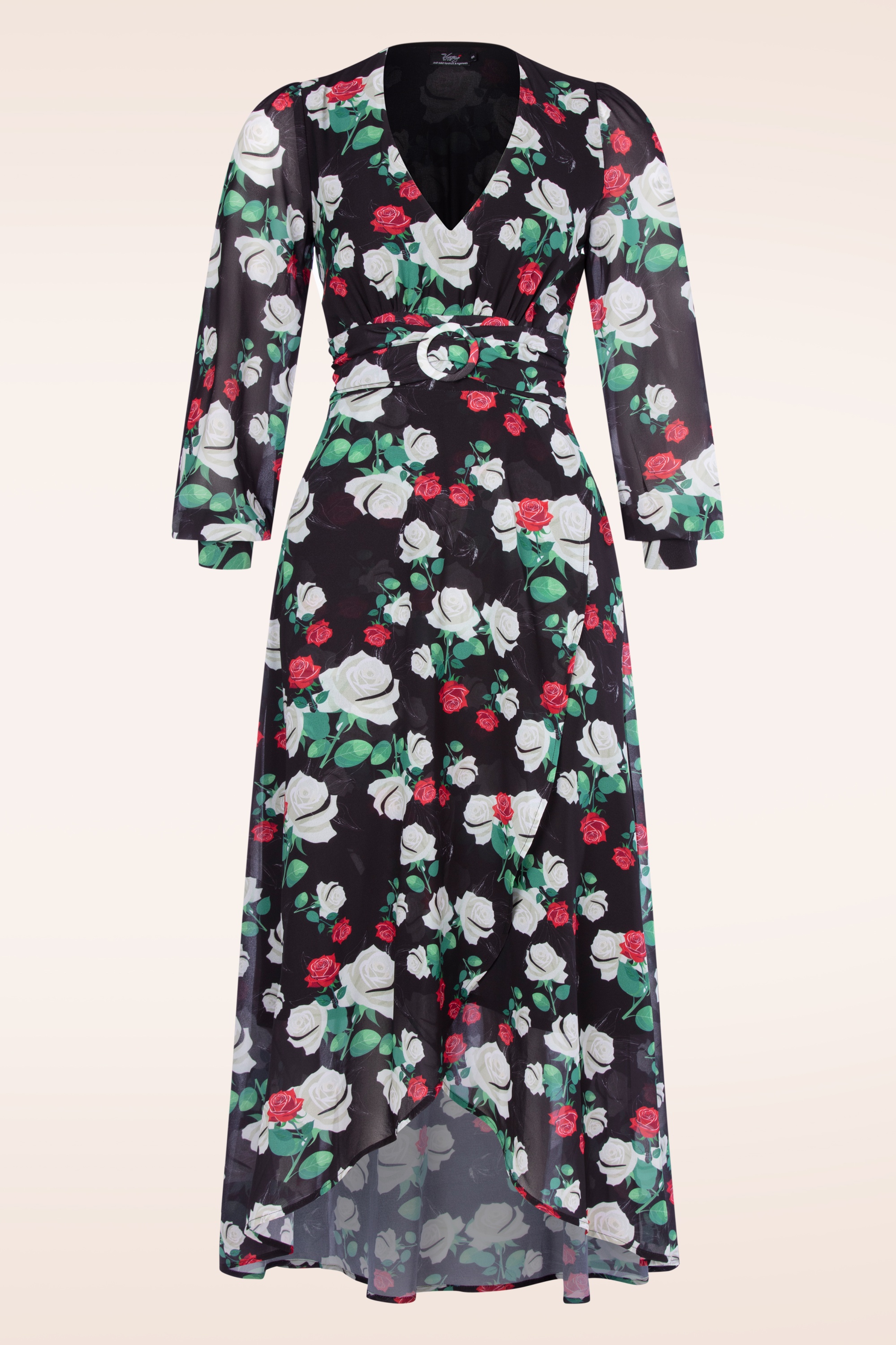 Vintage Diva  - The Annique Floral maxi jurk in zwart