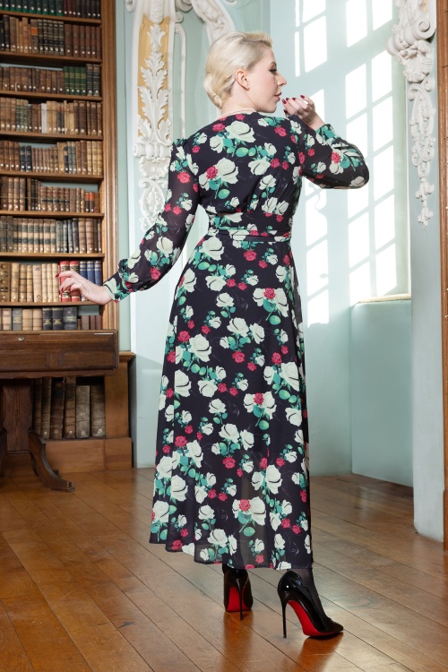 Vintage Diva  - The Annique Floral maxi jurk in zwart 5