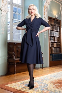 Vintage Diva  - The Emma swing jurk in navyblauw