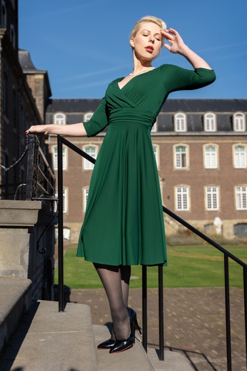 Vintage Diva  - The Allessandra swing jurk in smaragdgroen 7