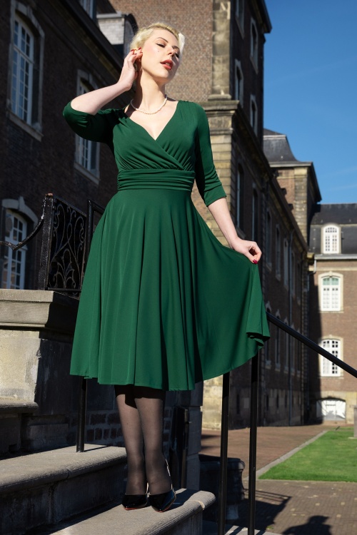 Vintage Diva  - The Allessandra swing jurk in smaragdgroen 6