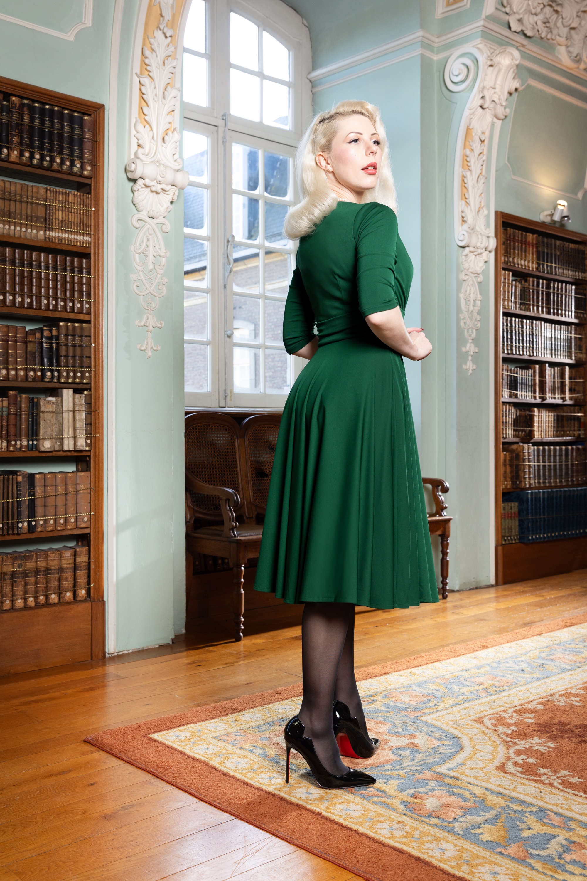 Vintage Diva  - The Allessandra swing jurk in smaragdgroen 2