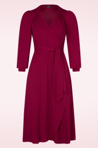 Vintage Diva  - The Isobelle Wrapover jurk in bordeauxrood 2