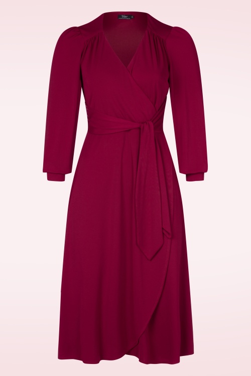 Vintage Diva - The Isobelle Wrapover jurk in bordeauxrood 2