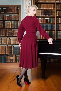 Vintage Diva  - The Isobelle Wrapover jurk in bordeauxrood 3