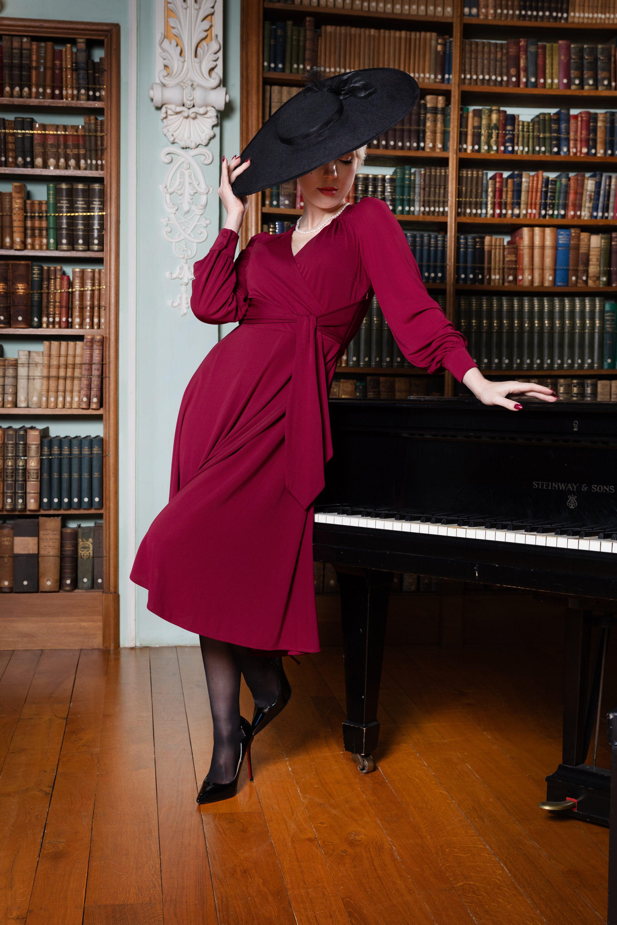 Vintage Diva  - The Isobelle Wrapover jurk in bordeauxrood