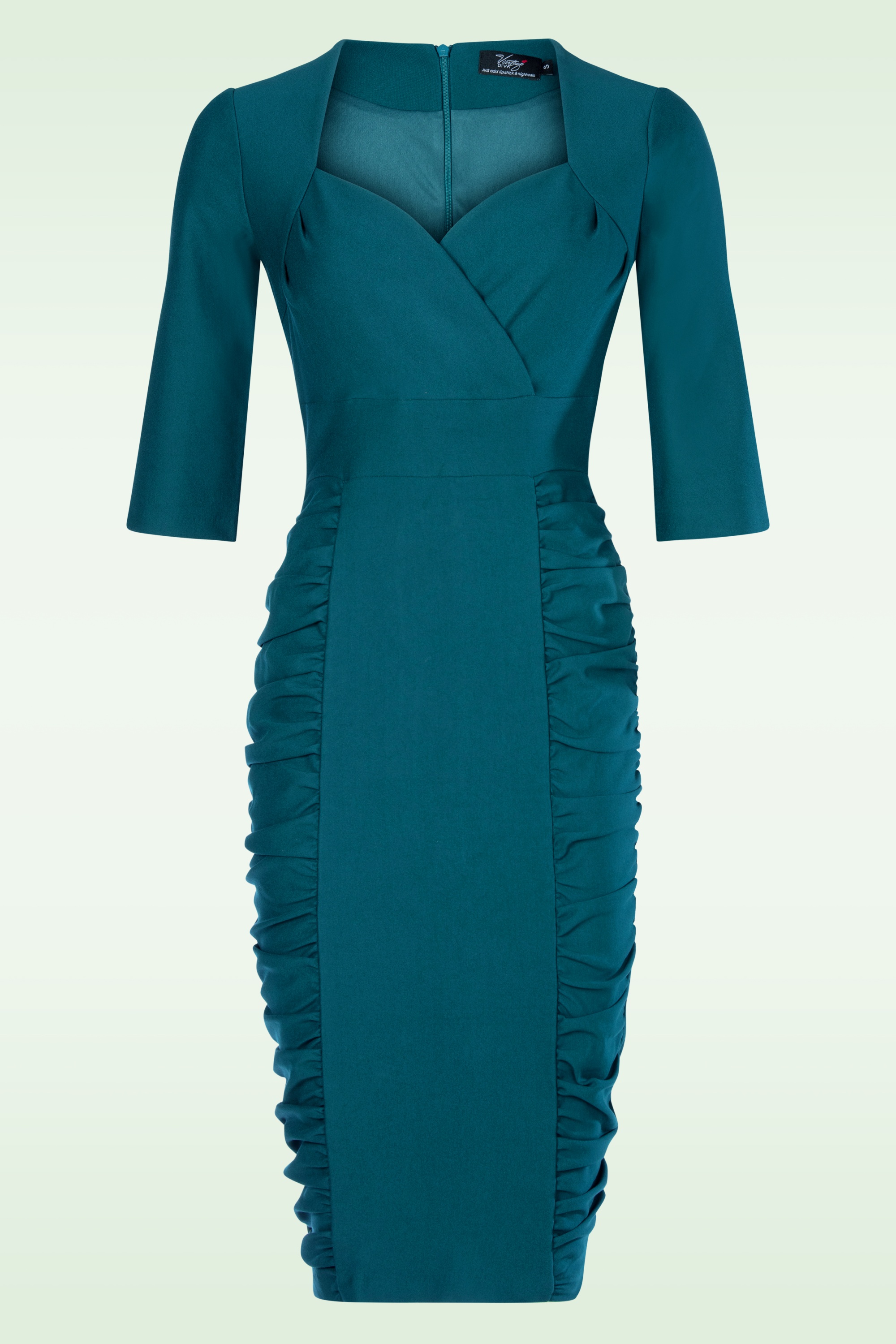 Vintage Diva  - The Mya pencil jurk in teal 3