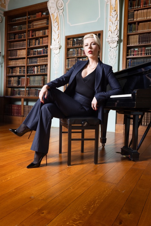 Vintage Diva  - Lilly Marlene Glitter blazer in navyblauw 6