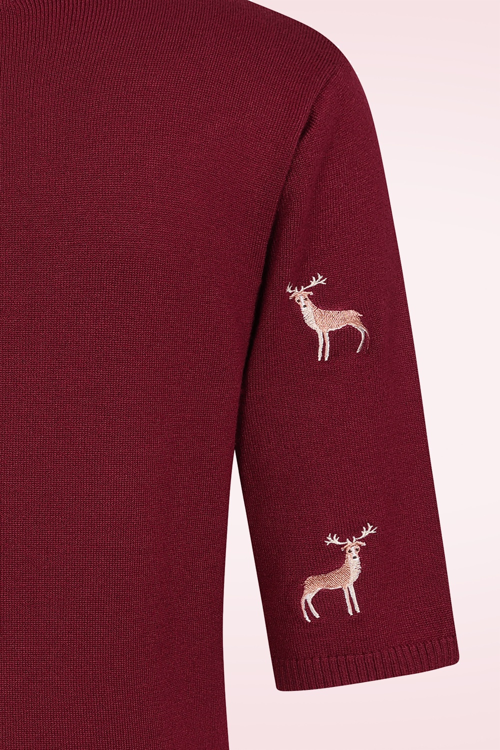 Banned Retro - Oh Deer gebreid truitje in bordeauxrood 4