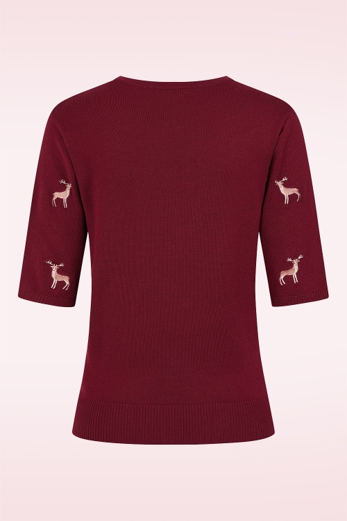 Banned Retro - Oh Deer gebreid truitje in bordeauxrood 5