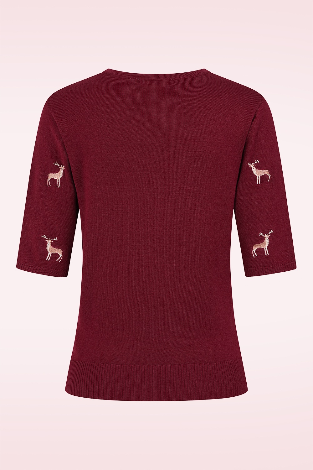 Banned Retro - Oh Deer gebreid truitje in bordeauxrood 5