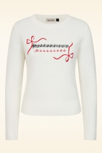 Banned Retro - Falalala gebreid truitje in ivoorwit