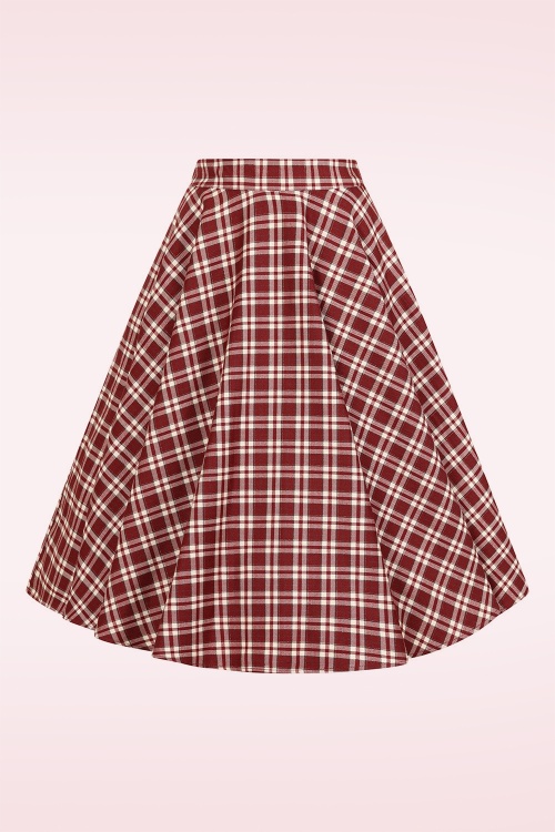 Banned Retro - Melanie geruite swing rok in bordeauxrood  2