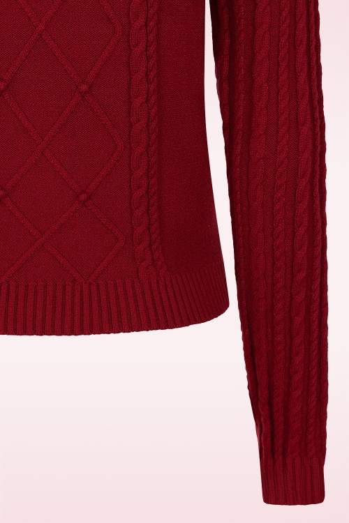 Banned Retro - Bow kabel gebreid truitje in dieprood 3