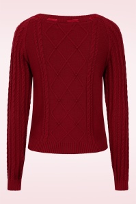 Banned Retro - Bow kabel gebreid truitje in dieprood 4