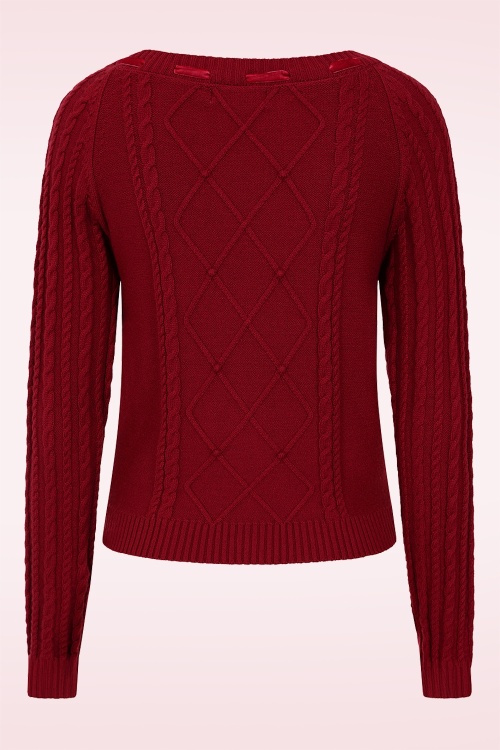 Banned Retro - Bow kabel gebreid truitje in dieprood 4