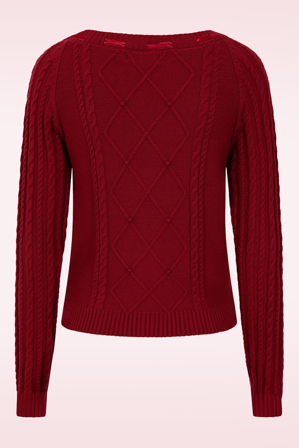 Banned Retro - Bow kabel gebreid truitje in dieprood 4