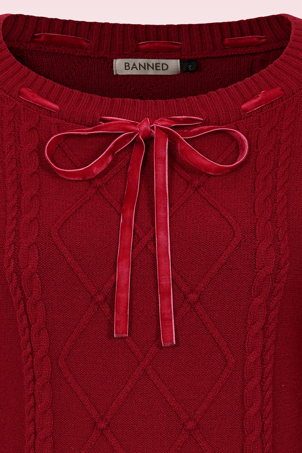 Banned Retro - Bow kabel gebreid truitje in dieprood 2