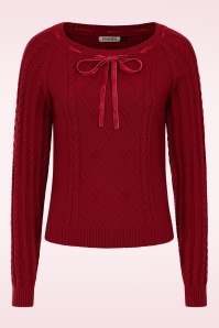Banned Retro - Bow kabel gebreid truitje in dieprood