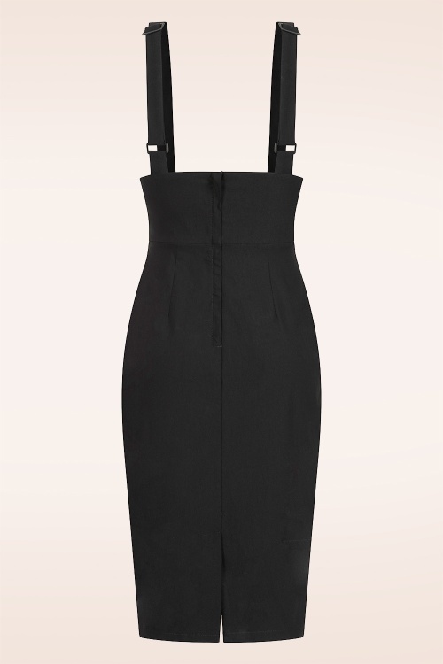 Banned Retro - Tatum pencil rok met bretels in zwart 5