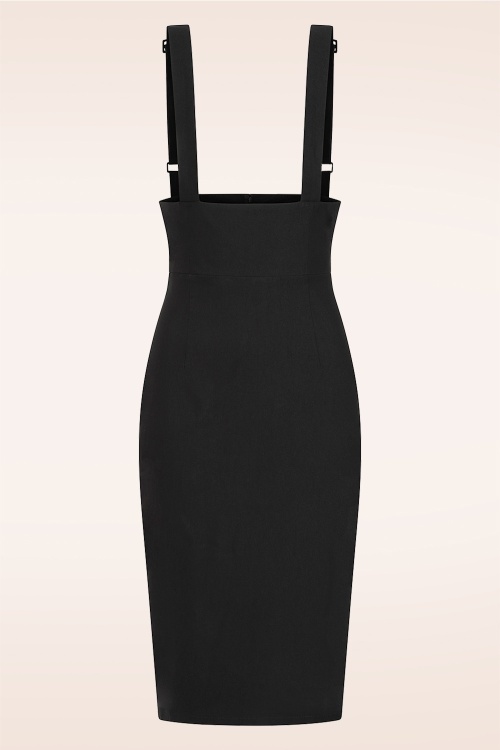 Banned Retro - Tatum pencil rok met bretels in zwart 2